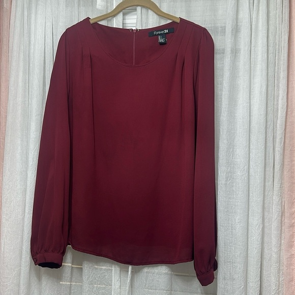 Forever 21 burgandy large polyester zippered back top item# 6H - Picture 1 of 5